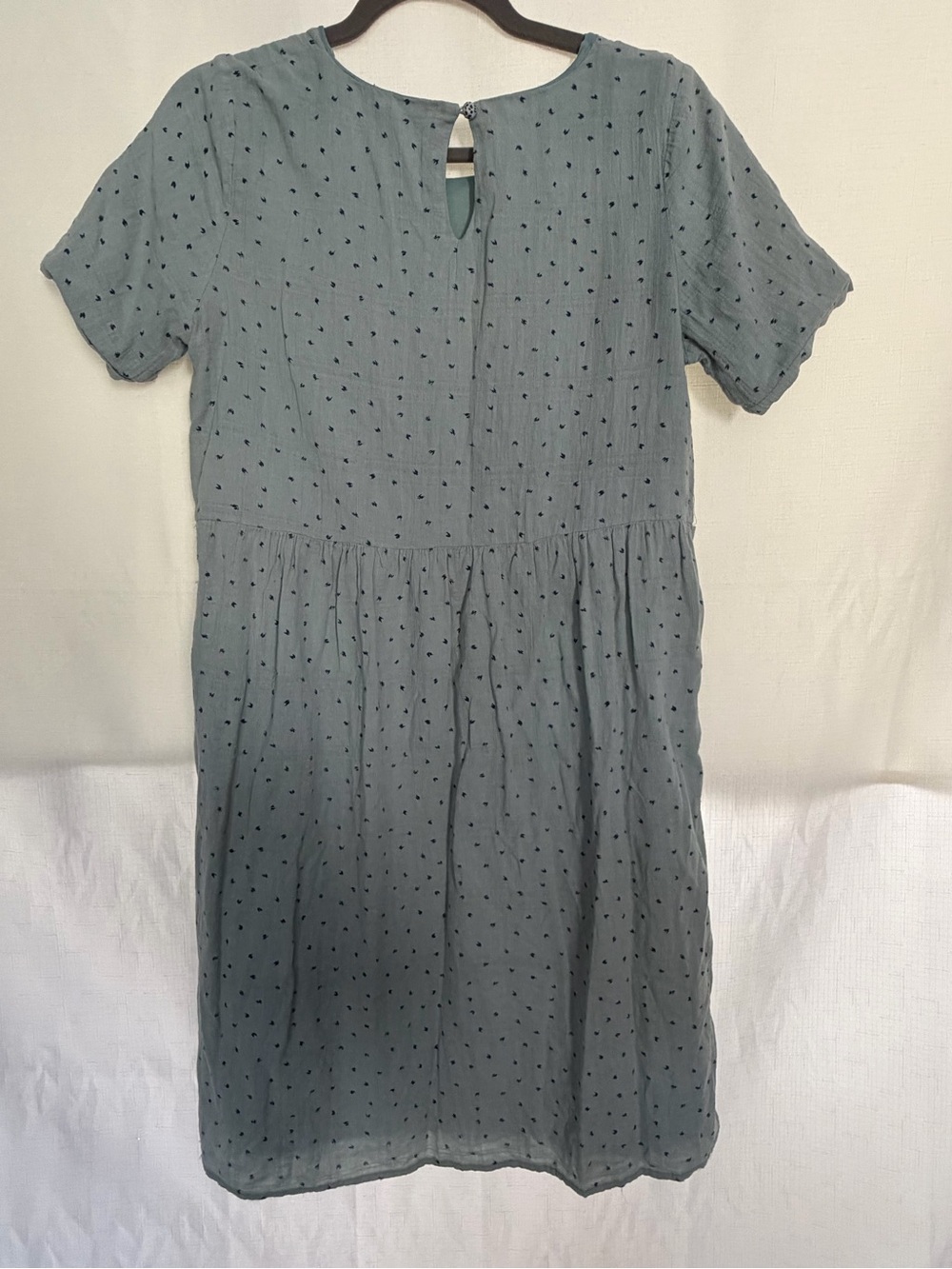 Roolee Light Blue Short Sleeve Babydoll Dress with Navy Dot Print - Picture 4 of 6